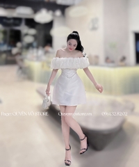 Đầm trễ vai phối bèo đá eo