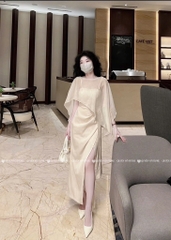 Đầm lụa 2 dây chẻ đùi - Be