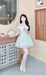 Đầm hoa trễ vai - Trắng