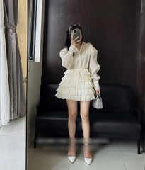 Set sơ mi voan xếp ly x chân váy nhiều tầng