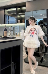 Đầm suông lai voan cô gái - trắng