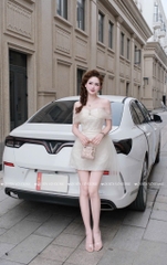 Đầm ren trễ vai phối voan