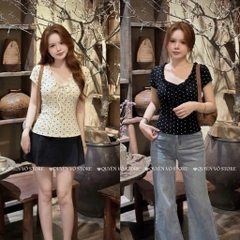 Áo thun cổ tim viền bèo