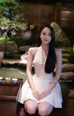 Đầm yếm phối ren lưng - Trắng