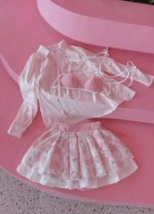 Set bikini 3 món chân váy xô hoa