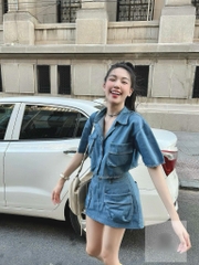 Set sơ mi jean tưa chân váy