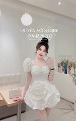 Đầm tafta phối tơ ngực hoa hồng