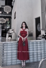 Đầm lụa dây chéo luồn tag