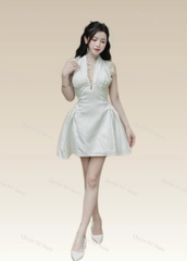 Đầm yếm phối ren lưng - Trắng