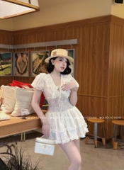 Đầm ren cổ V tiểu thư