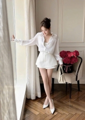 Set áo sơ mi trắng - bra ren