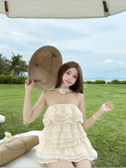 Đầm kem cúp ngực tầng
