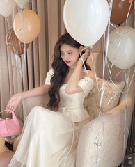 Set áo nude trễ vai x chân váy lưới - Freesize