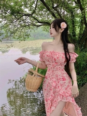 Đầm hoa hồng tà chéo