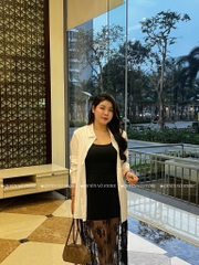 Chân váy ren xòe A dáng dài - Trắng