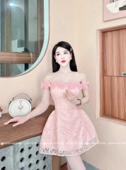 Đầm hoa trễ vai - Hồng