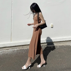 Đầm maxi body nâu 2 dây