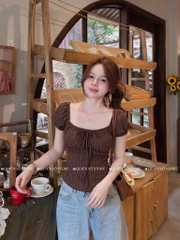 Áo thun cổ u chun chấm bi
