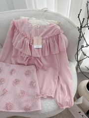 Set áo hồng bèo x chân váy kết hoa