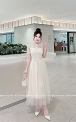 Đầm ren nơ thân voan - Be