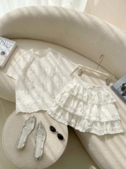 Set ren cổ tròn chân váy tầng