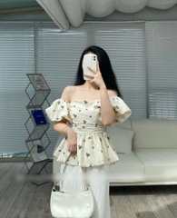 Set áo babydoll hoa trễ vai