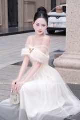 Đầm trễ vai xòe dáng dài