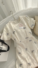 Đầm midi nude nền hoa cổ tròn - Freesize dưới 55kg