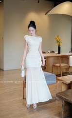 Đầm ôm body trễ vai - Kem