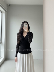 Áo ren ôm body đắp chéo - Đen 1506