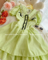 Đầm xanh chất gân ô