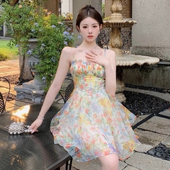 Đầm hoa nhún eo đệm ngực - S