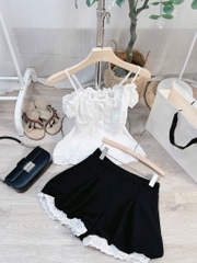 Set áo trắng rớt vai short đen bí