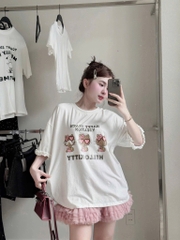 Set áo thun mèo chân váy hồng