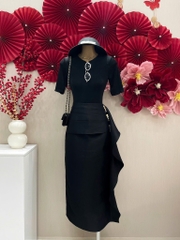 Set áo thun chân váy dài ôm body tag cài eo