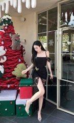 Đầm ren ôm body trễ vai - Đen