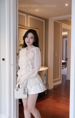 Set áo trắng bèo tầng x short trắng