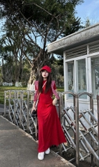 Đầm midi đỏ choàng cổ