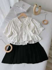 Set áo Babydoll cổ sen x chân váy xếp li