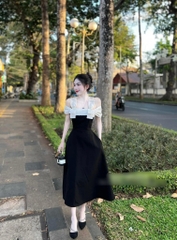 Đầm trễ vai nơ đá