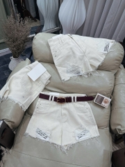 Quần jean đùi rách túi chữ - 2218 - Be