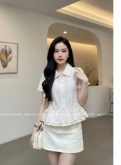 Áo sơ mi babydoll sọc kem