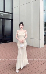 Đầm body trễ vai tà lưới - Be