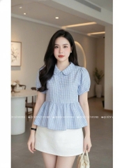 Áo sơ mi babydoll caro xanh dương