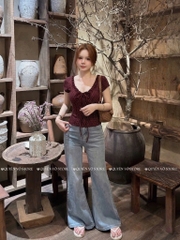 Áo thun cổ tim viền bèo