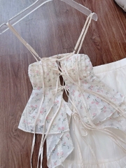 Set áo xô thêu áo 2 dây cột Babydoll chân váy maxi