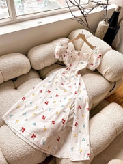 Đầm midi nude in hoa