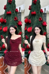 Đầm ren ôm body trễ vai - Đỏ