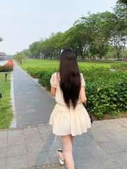 Chân váy dập li nude