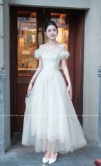Đầm ren lưới hoa trễ vai